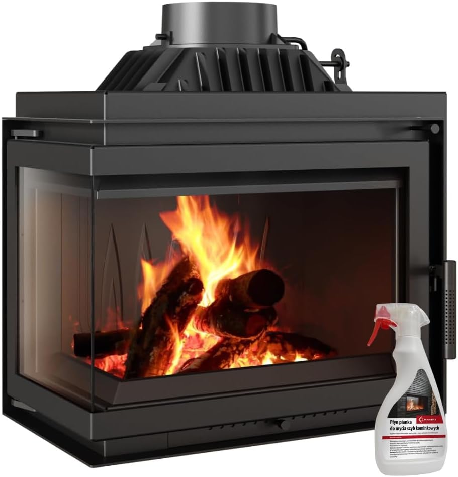 Kratki Kamineinsatz Gusseisen 8kW – Ø150mm – Linksöffnung – Ökodesign – BImSchV 2, HKI-Zertifiziert – Sauberes Glas & Hoher Wirkungsgrad Mit Kaminscheibenreiniger