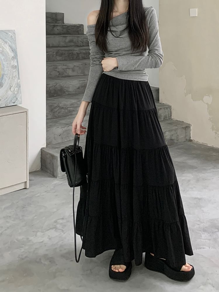 Miss Kekeli - Effen A-lijn rok met elastische taille en lagen