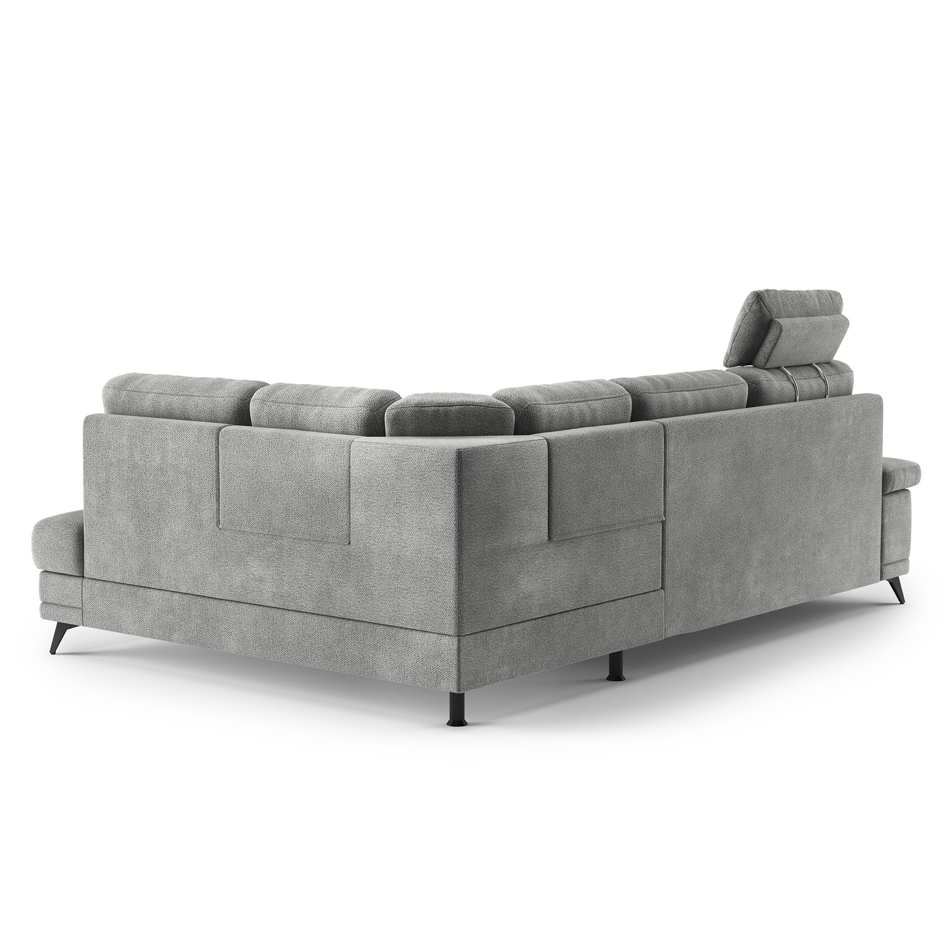 Ecksofa - platin - Liegefunktion und Bettkasten - Ottomane rechts