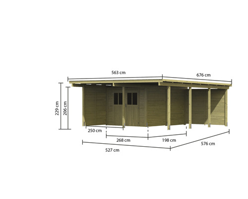 Dubbele carportset Karibu Eco 2 met geïntegreerde berging 7,3 m², één zij- en één achterwand 527 x 576 cm, drukgeïmpregneerd