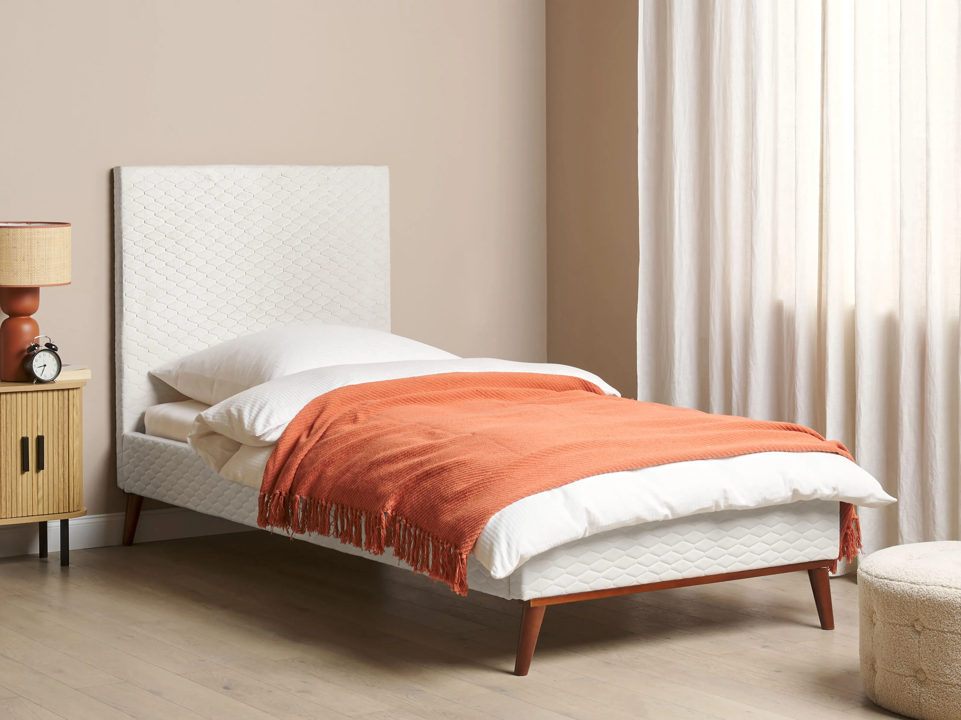 Bed Fluweel BAYONNE 90 x 200 cm Gebroken wit