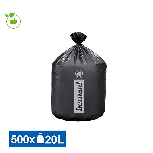 Sacs poubelle déchets courants Bernard Supertene noirs 20 L, lot de 500