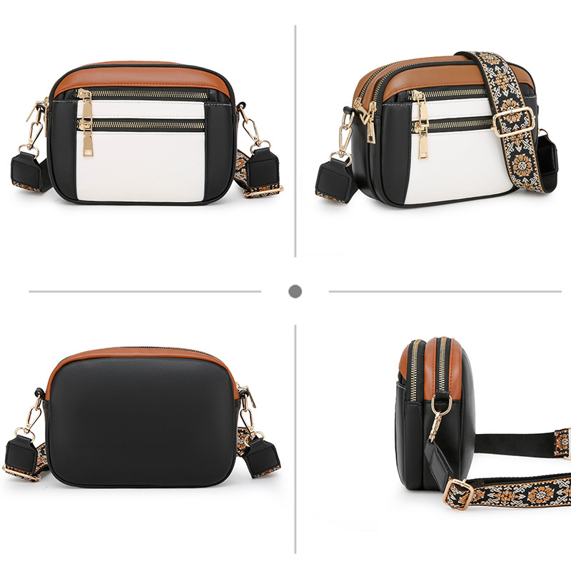 (23x16cm) Leder Schultertasche Fashion Crossbody Bag Umhängetasche - Schwarz