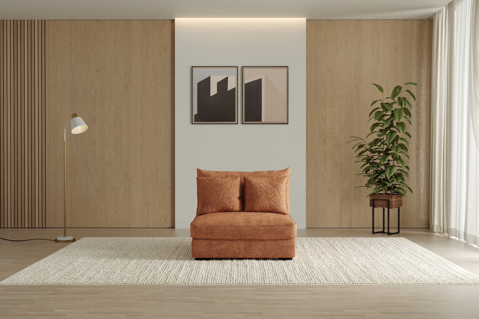 Rossi Lux 1,5-seter stol Tekstil Genesis 9 Deep Terra med sorte ben. Lux Komfort.