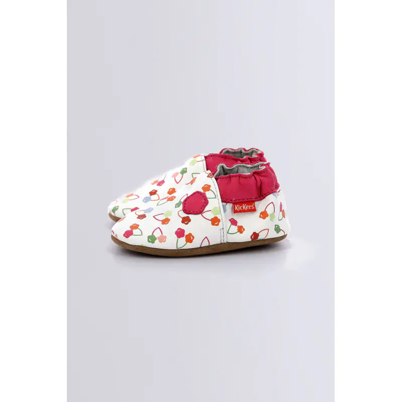 Kickbaby Blanc cerise CHAUSSONS Cuir Bébé