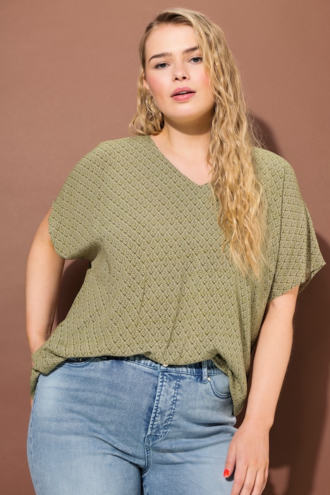 Blusenshirt, oversized, Minimal Print, V-Ausschnitt
