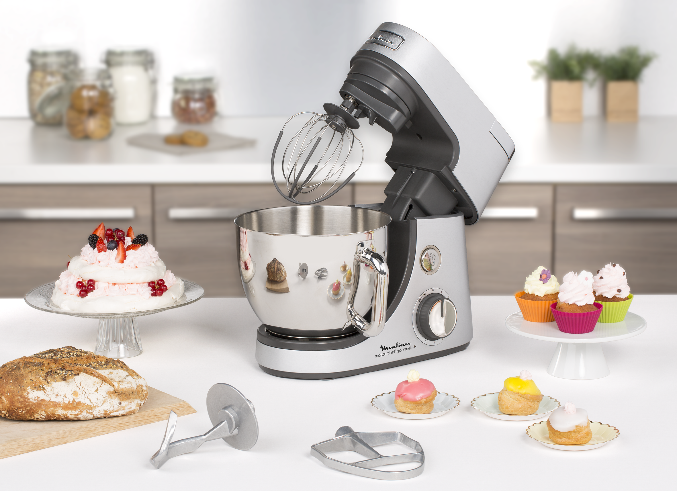 Masterchef Gourmet+, Robot pâtissier, 1110W, 4,6L, pétrin, batteur, fouet