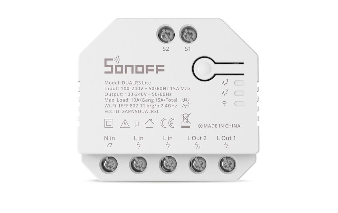 WiFi-Rolladenaktor DUALR3Lite, 2-fach, 230 V, 10AIntelligentes Steuermodul für Leuchten, Geräte und motorisierte Anlagen
