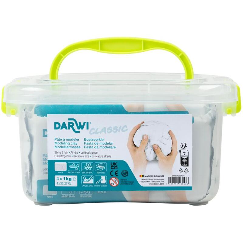 DARWI Pack Scolaire de 4 pains de pâte à modeler auto-durcissante 1kg CLASSIC - Blanc