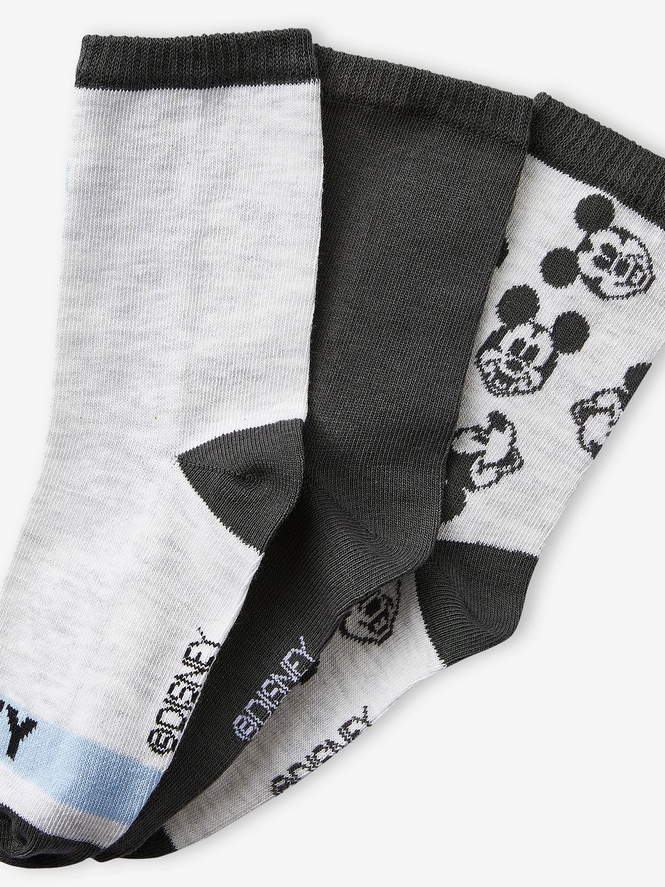 Pacote com 3 pares de meias DS® Mickey lisas cinza-escuras.