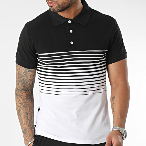 Ensemble Polo Manches Courtes Et Short Jogging Noir Blanc