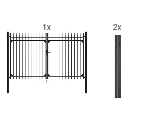 Columbus ALBERTS dubbele poortset inclusief palen, aluminium voor inbetonnering, 300 x 180 cm, zwart