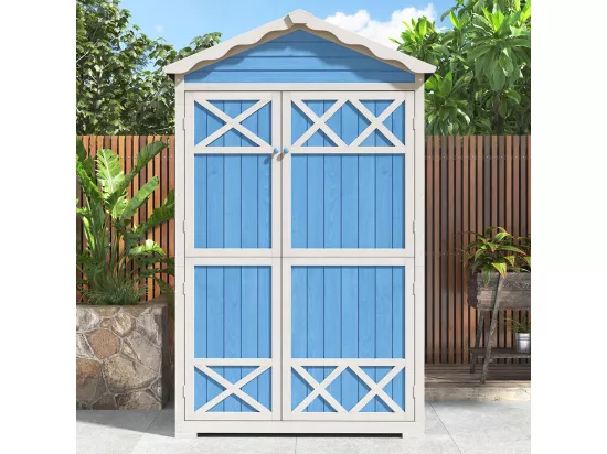 Abri de jardin en bois massif traité pour rangement extérieur résistant aux UV et intempéries sans entretien couleur bleu ardoise