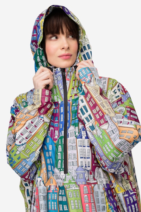 Funktions-Regencape, Unisex, Print, Kapuze