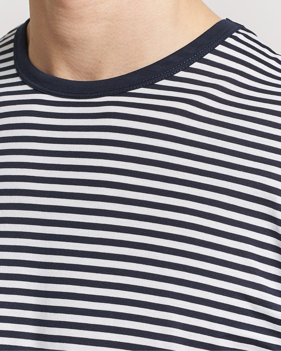 Sunspel Striped Crew Neck Q82 Cotton T-Shirt White/Navy