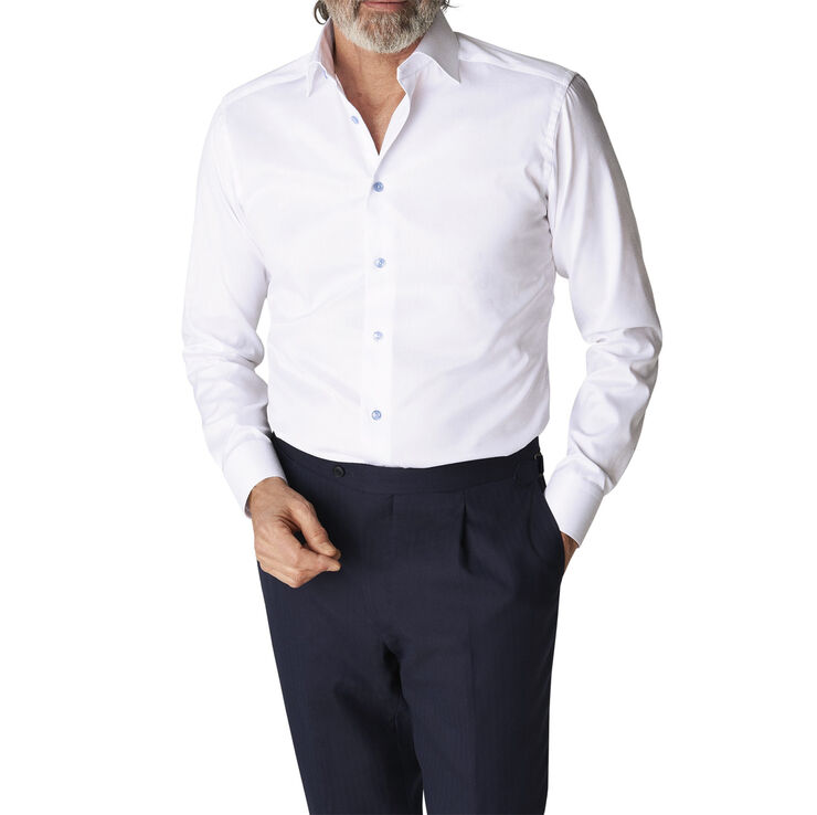 ETON White Twill Shirt Blue Details - Contemporary Fit Hvid