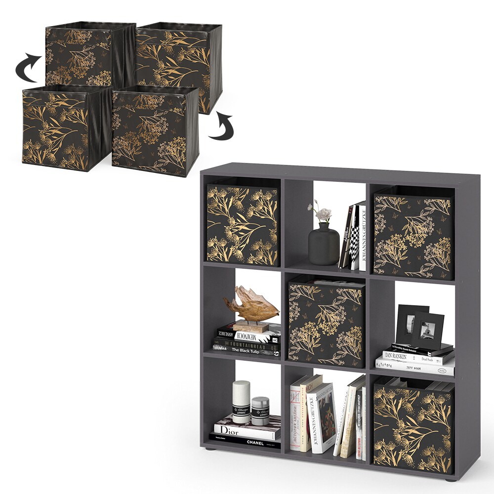 Vicco Raumteiler Würfelregal Standregal Nove Schwarz Faltbox Wohnzimmer Regal 104x108 cm modern Ablage 9 Fächer Dekoregal Ordnerregal Aufbewahrung