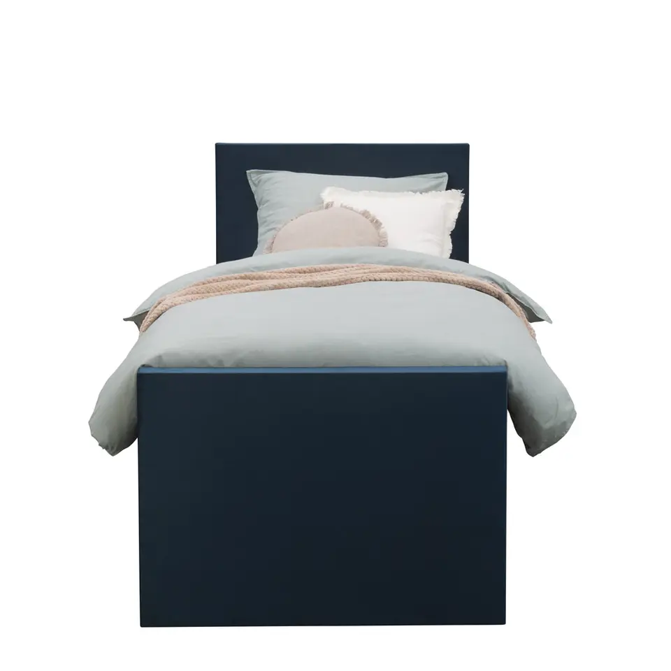 Boxspring met voetbord Liv egaal - blauw - 90x200 cm - ronde poot