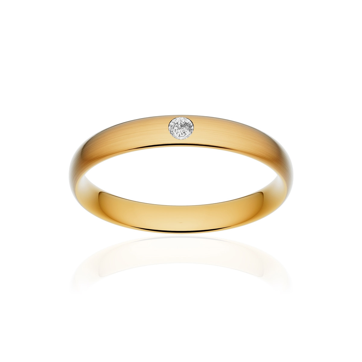 Alliance or 750 jaune brossé demi-jonc confort 3,5mm diamant brillant