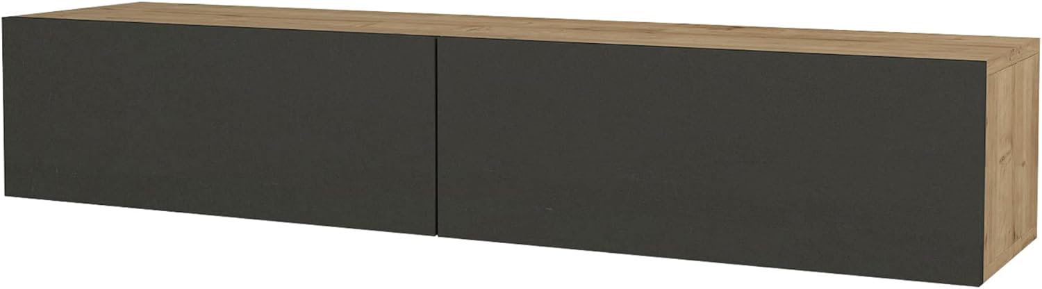 [en.casa] Fernsehschrank Toivakka mit 2 Staufächern Lowboard 135x31x25cm Hängeboard schwebend Eiche/Anthrazit