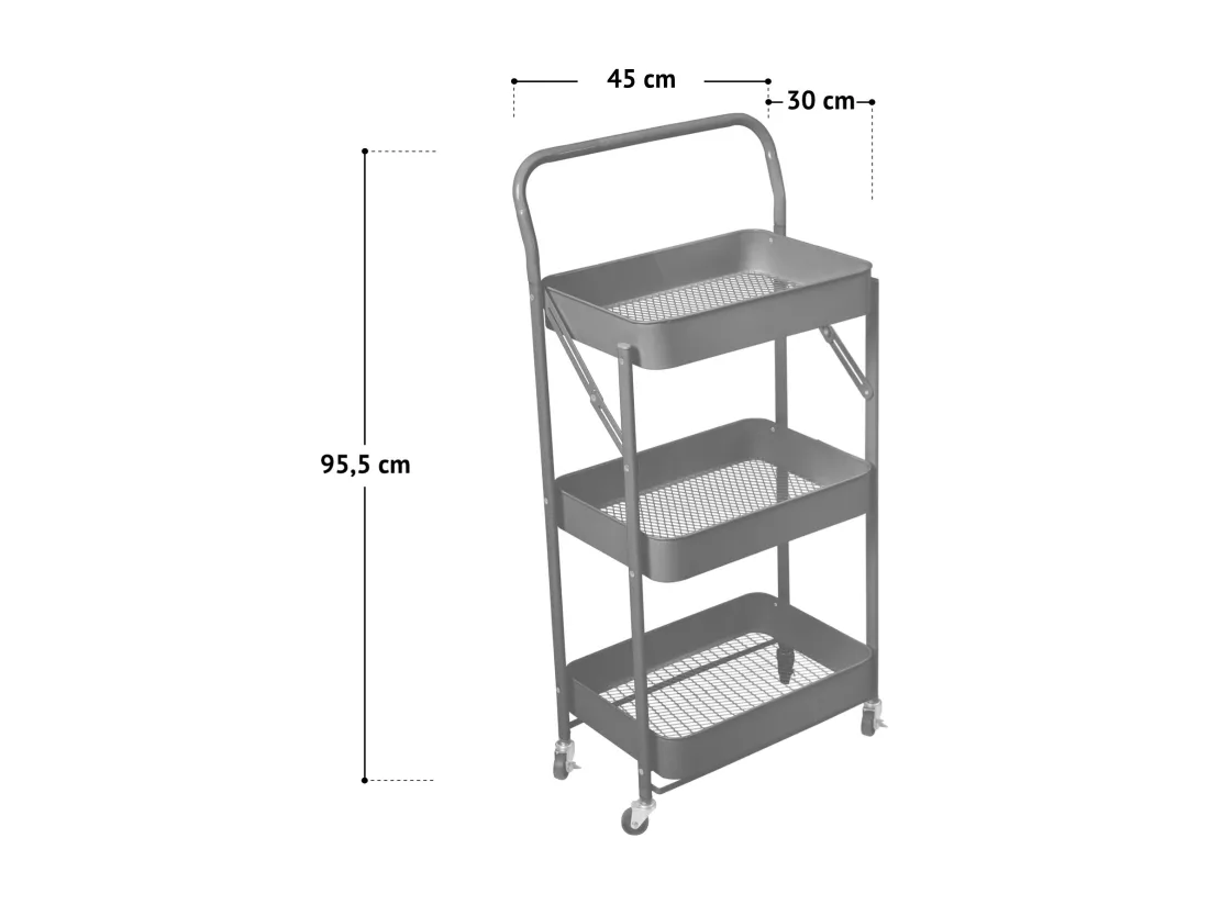 SVITA Chariot de service à roulettes pliable 3 niveaux avec poignée blanc