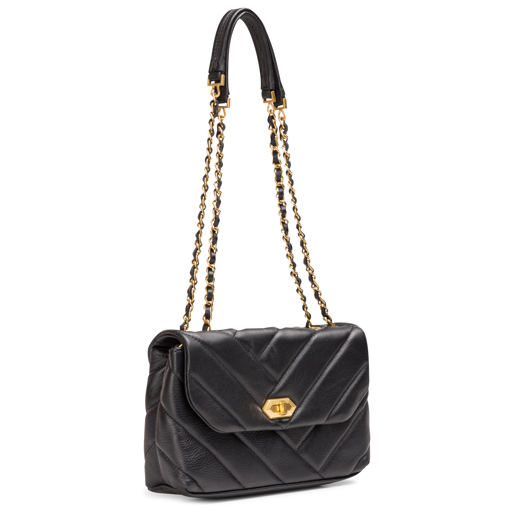 Sac porté épaule en cuir matelassé | Noir