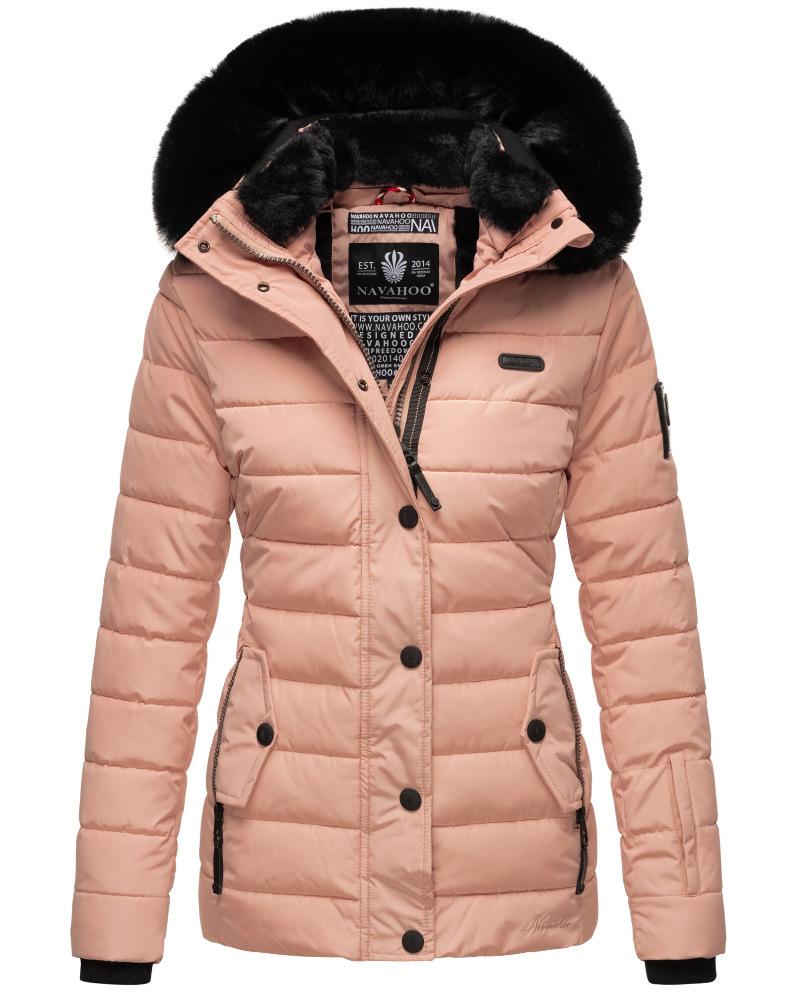 NAVAHOO Damen Warme Steppjacke Winterjacke mit weicher Kunstfell-Kapuze Milianaa