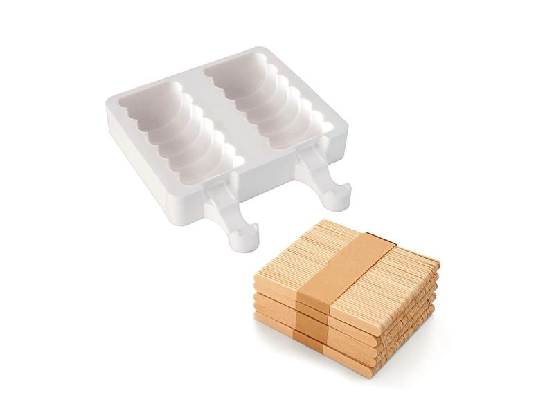 Silikomart Glaceform Silikonform für Eis – Tango Weiss 2 Formen a je 2 Mulden samt Holzstäbchen und Rezept