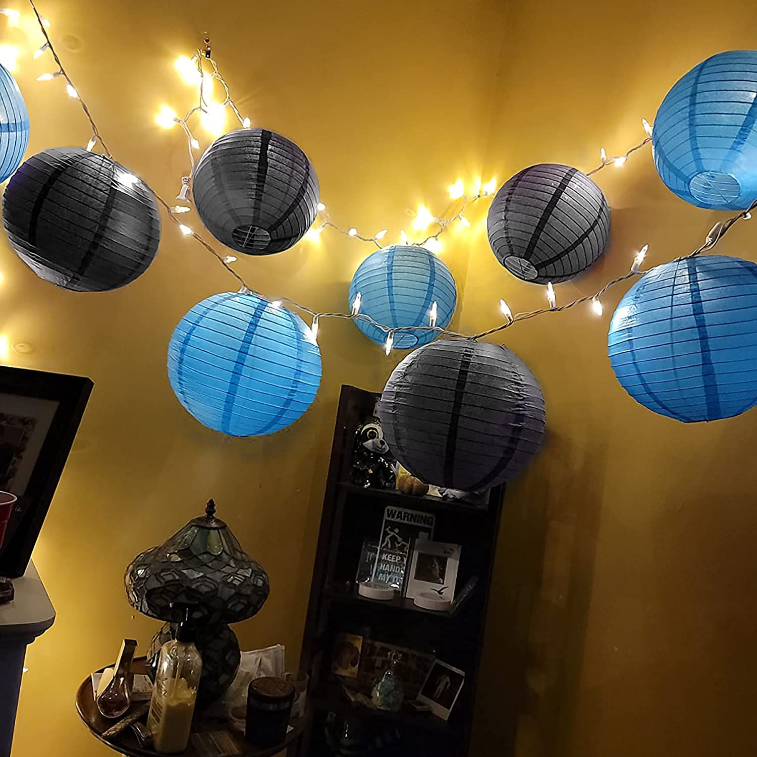 (16er Set) Papier Lampion Party Deko Laterne Halloween / Geburtstag / Silvester - Schwarz