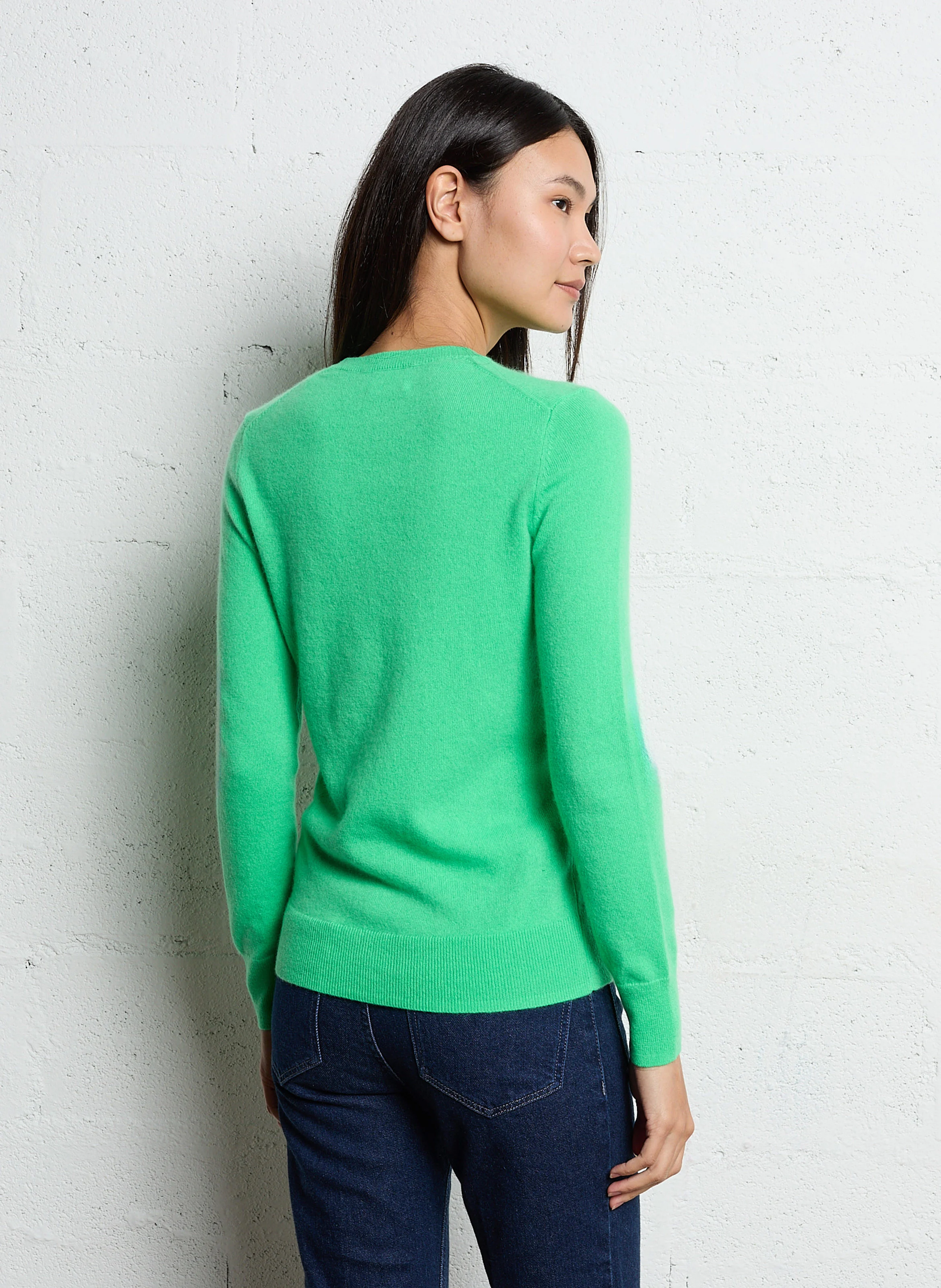 Pull droit col rond en cachemire | Vert