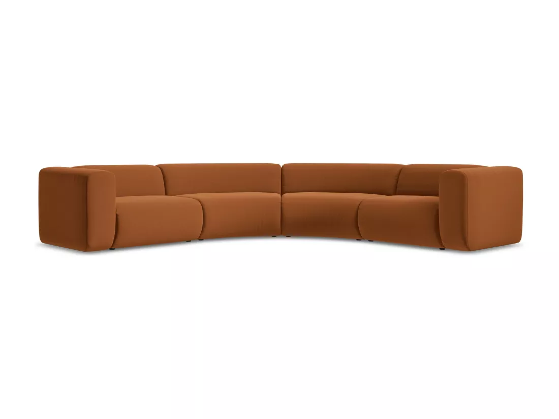 Canapé d'angle modulable en velours - terre cuite - EKAHI