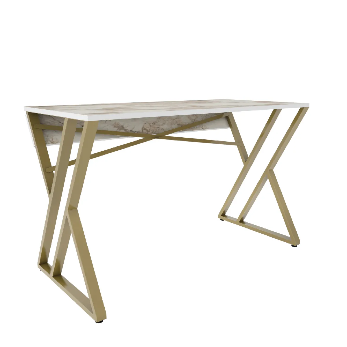 Decorotika Bureau, Table de bureau, travavil avec le pieds et cadre en métal (Doré et Effet marbre blanc)
