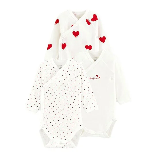 Lot de 3 bodies croisés   Cœurs        de               Petit Bateau