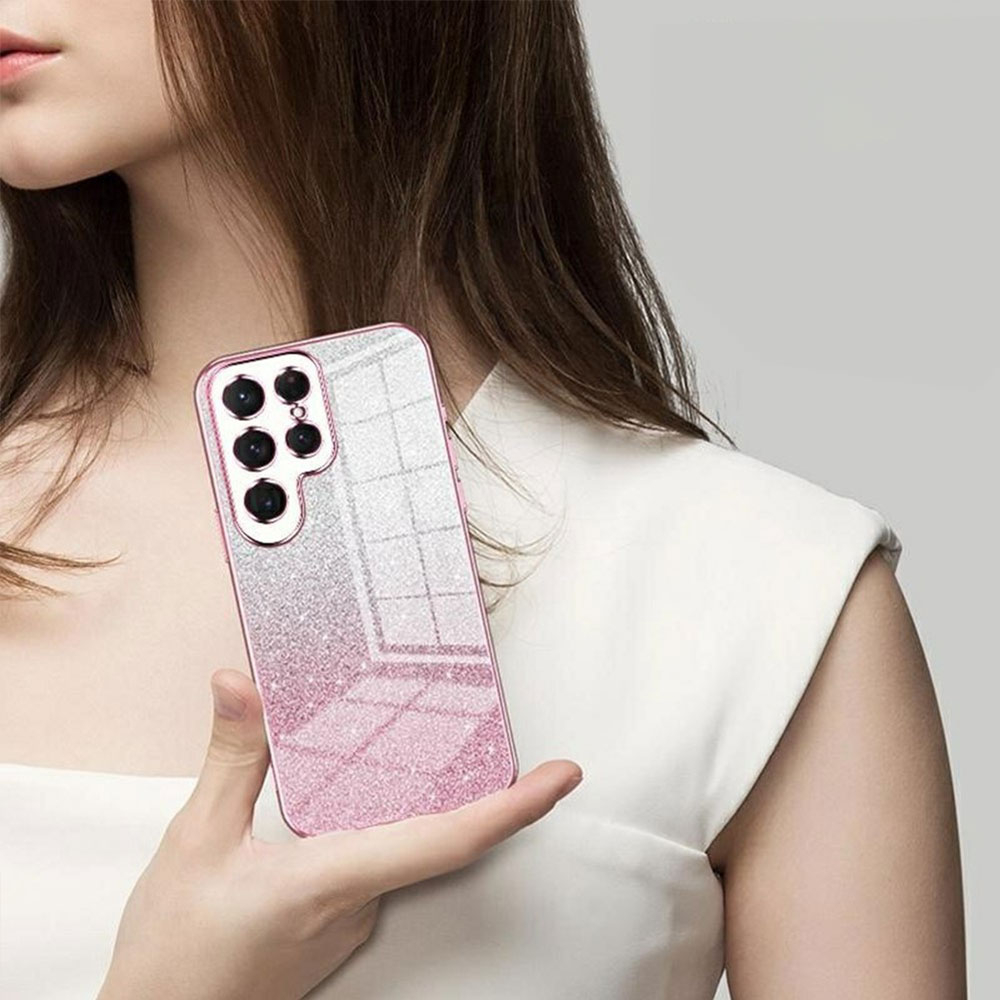 Samsung Galaxy S25 Ultra Gummi Case Schutzhülle im Glitzer Design - Rosa / Silber