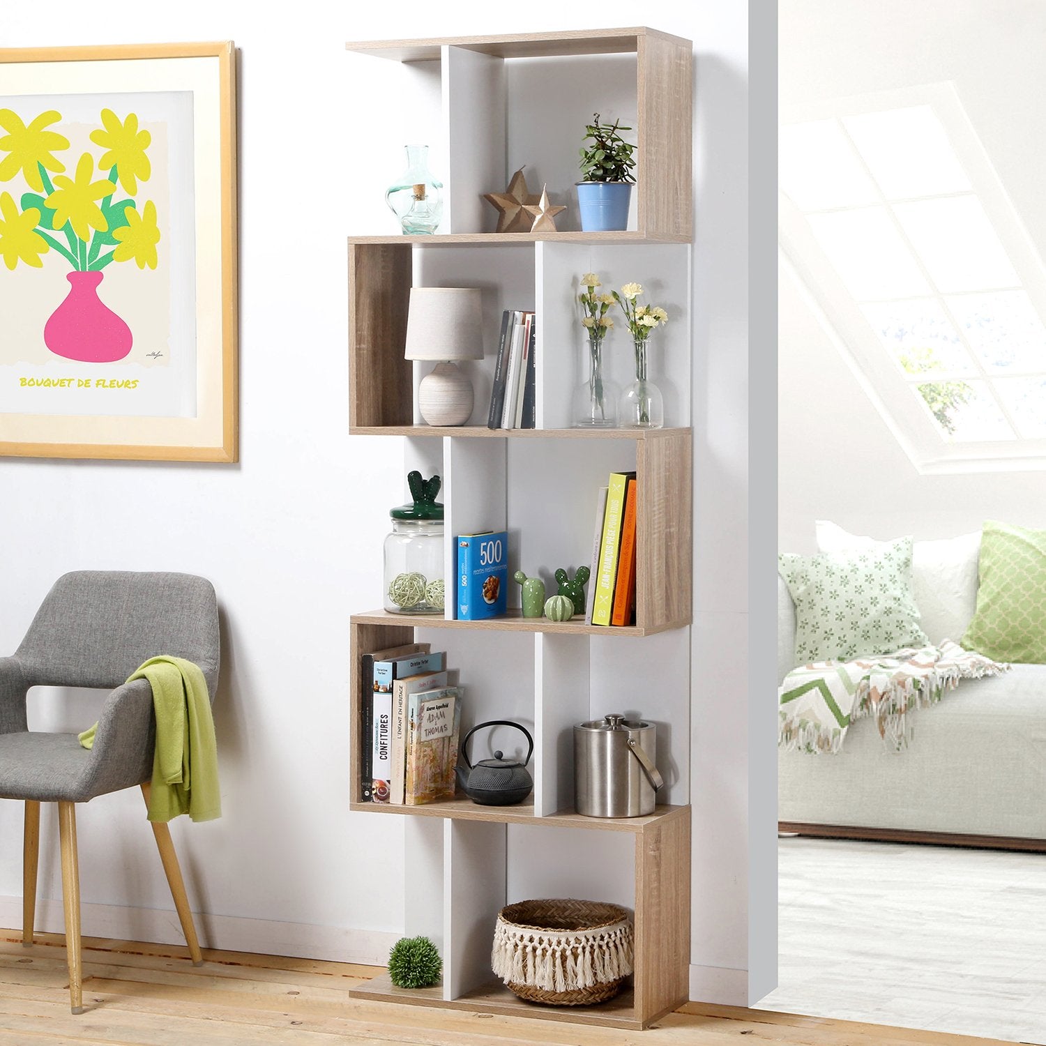 Calicosy - Boekenkast H180 cm - Hout en wit decor