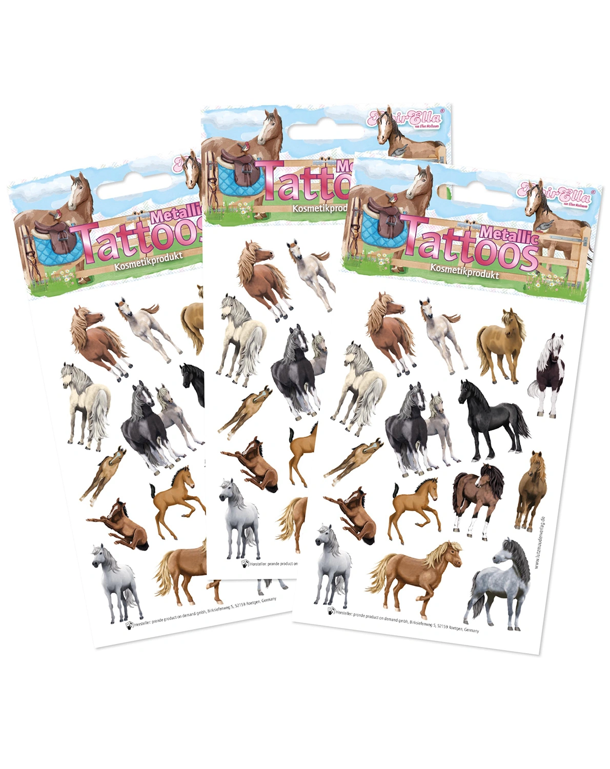 Klebetattoo-Bogen TAPIRELLA - METALLIC PFERDE (A6) 3er Set