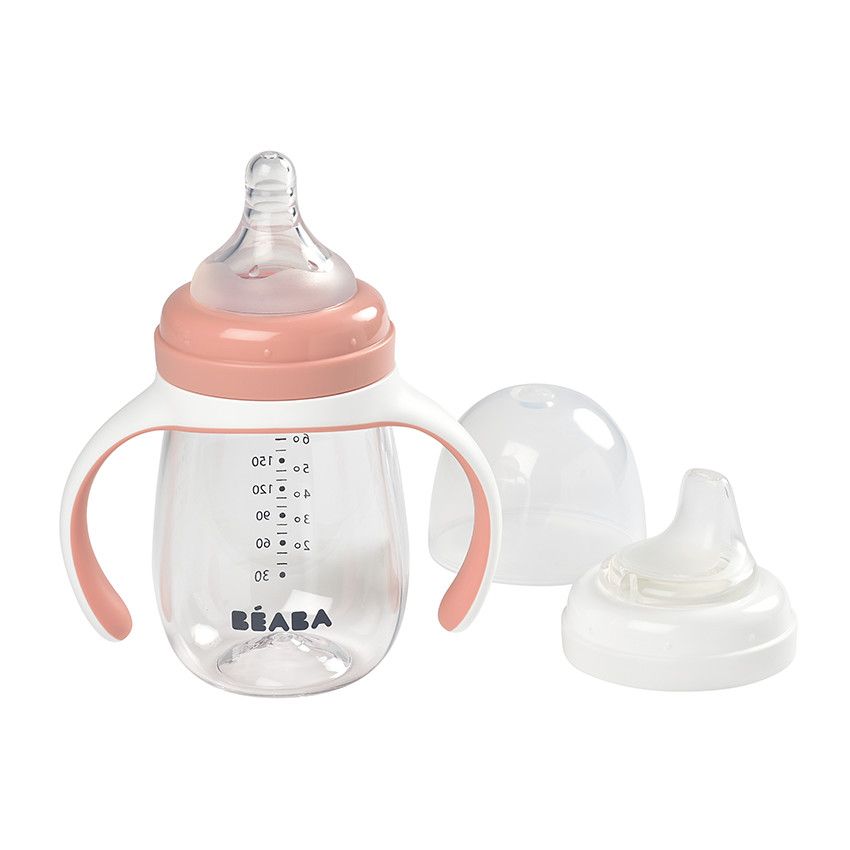 Biberon d'apprentissage 2 en 1 210 ml - Old Pink - Ecru