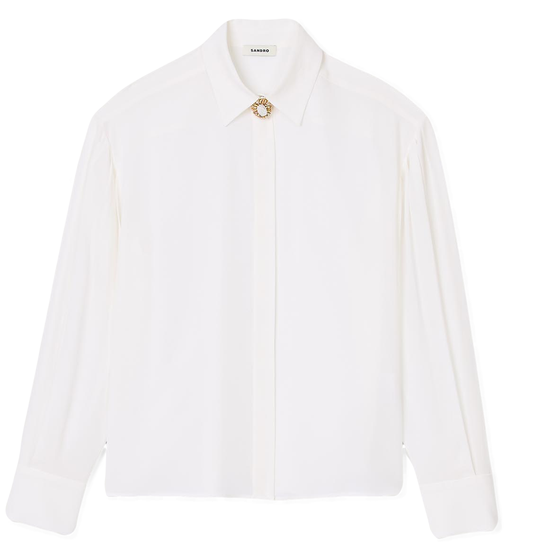 Chemise droite col classique en soie | Blanc