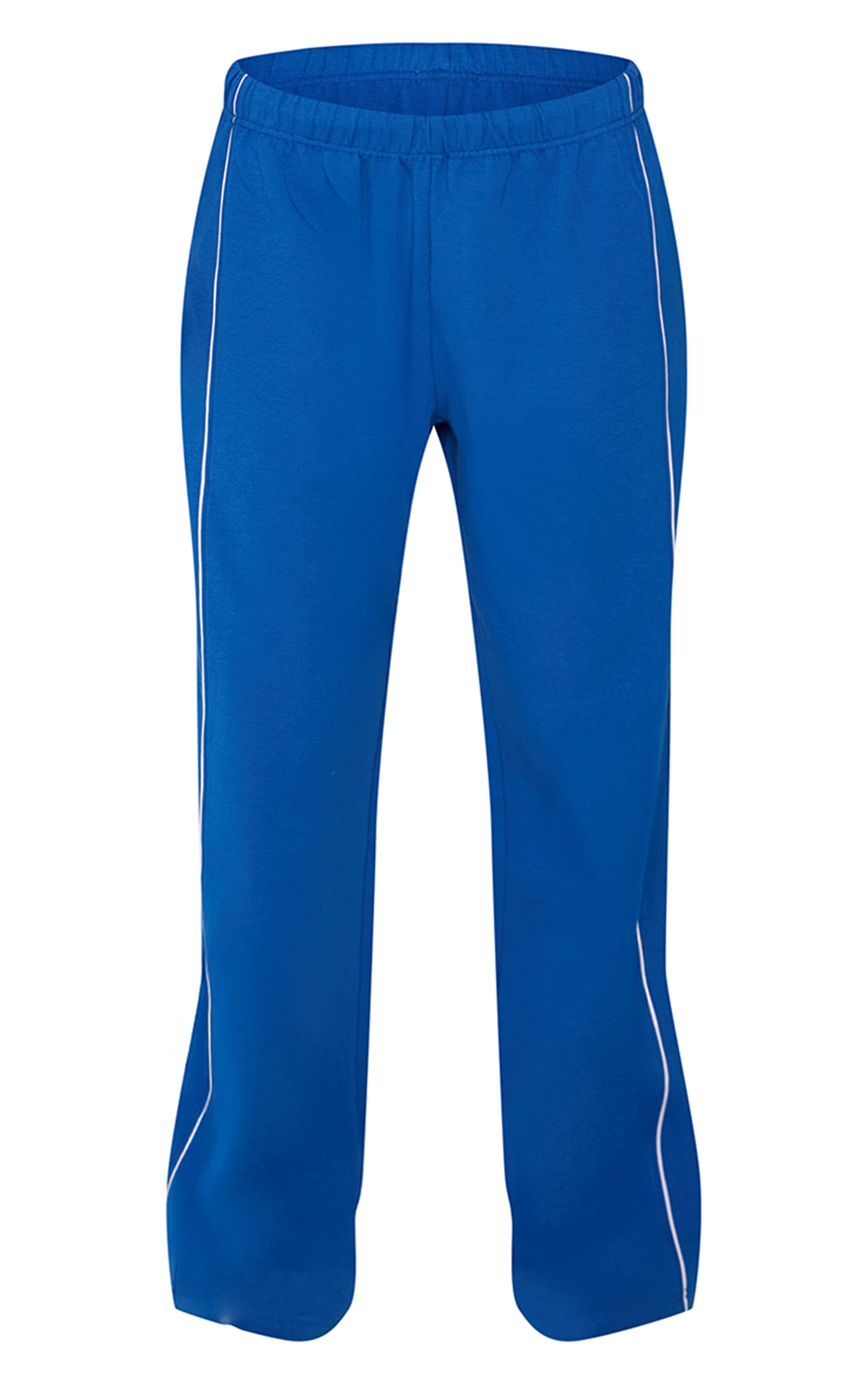 Bleu Cobalt Jogging Interlock À Jambes Larges Avec Passepoil Contrasté