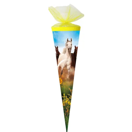 Nestler Schultüte Wildpferde 70 cm rund Tüll/Posa gelb