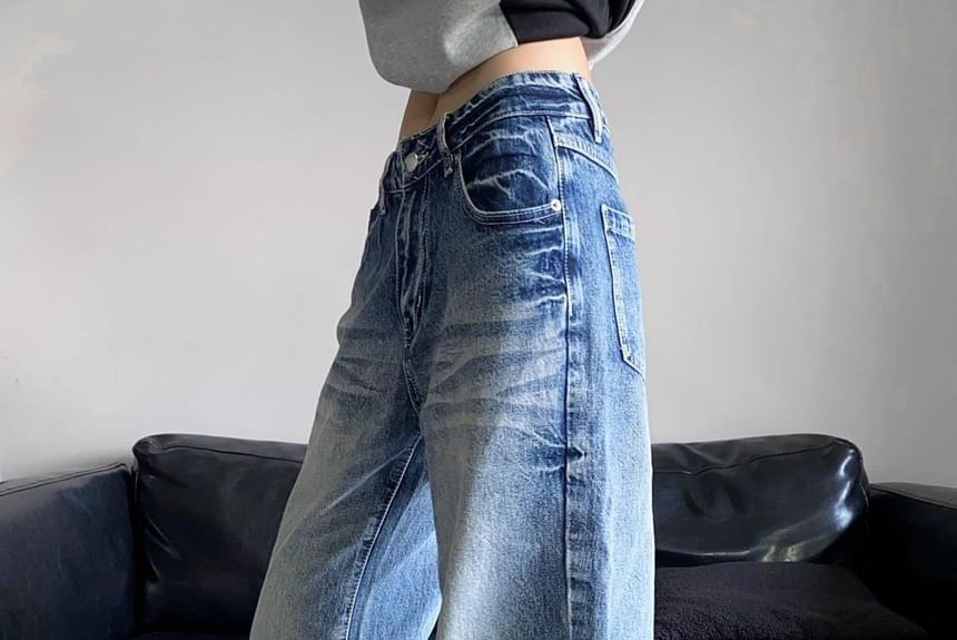 Coline - High Rise Washed Wide Leg Jeans