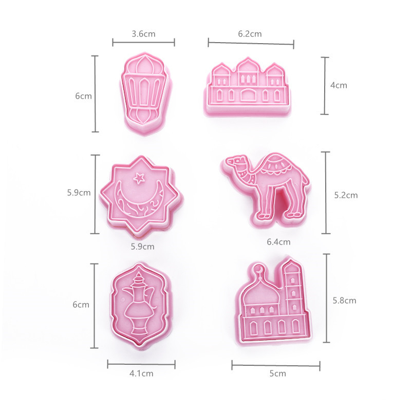 (6er Set) 2in1 Ramadan Ausstechform Bajram Back Zubehör Keksausstecher mit Stempel - Eid Mubarak