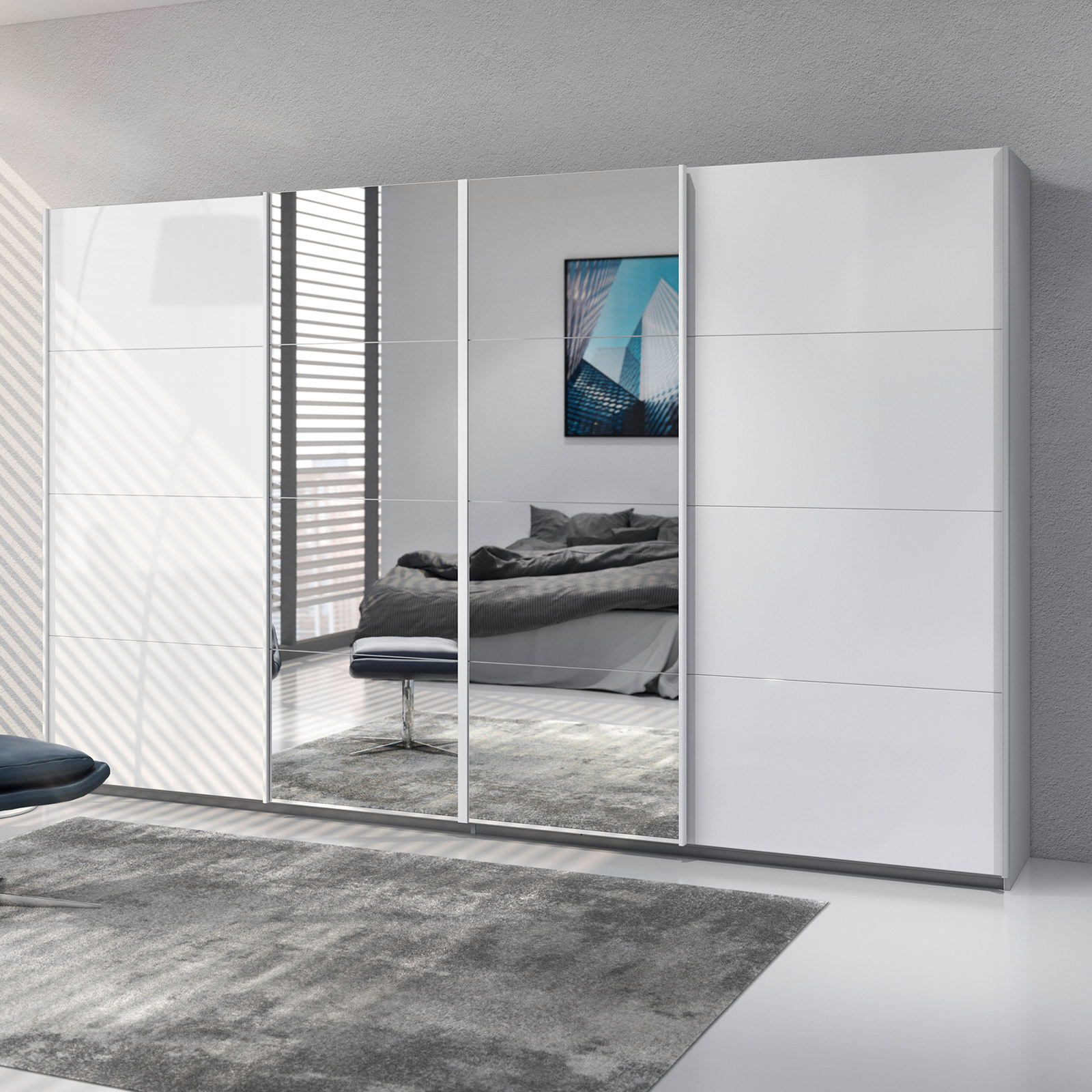 Schwebetürenschrank - weiß Hochglanz - 315 cm