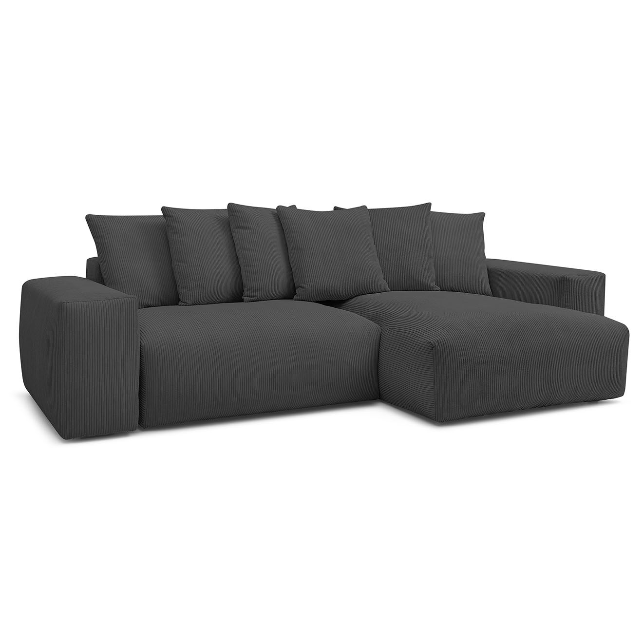 Bobochic Canapé d'angle réversible ultra moelleux voltaire velours côtelé gris foncé - 310x174x75 cm