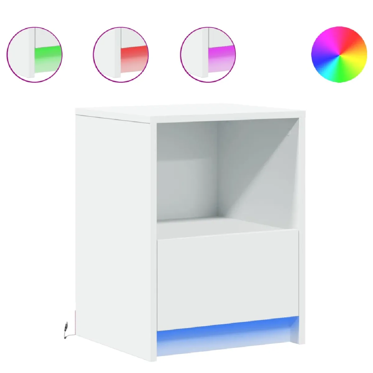 VIDAXL Armoires de chevet et LED - Blanc