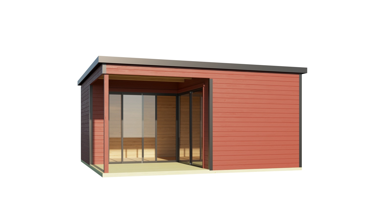 Gartenhaus DOMEO 6 LOGGIA - schwedenrot-anthrazit - Fichte massiv - 500x500 cm