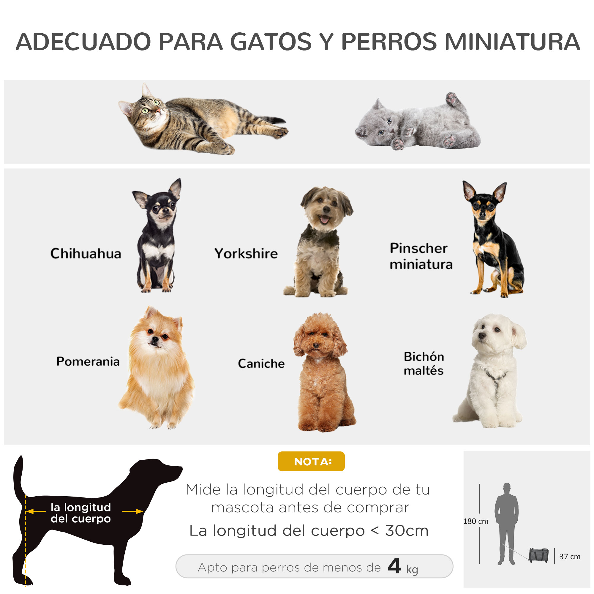 Carrinho de transporte 4 em 1 PawHut para animais de estimação com rodas, bolsa para transporte de cães e gatos com alça telescópica de alumínio, 50x31x37 cm, cinza