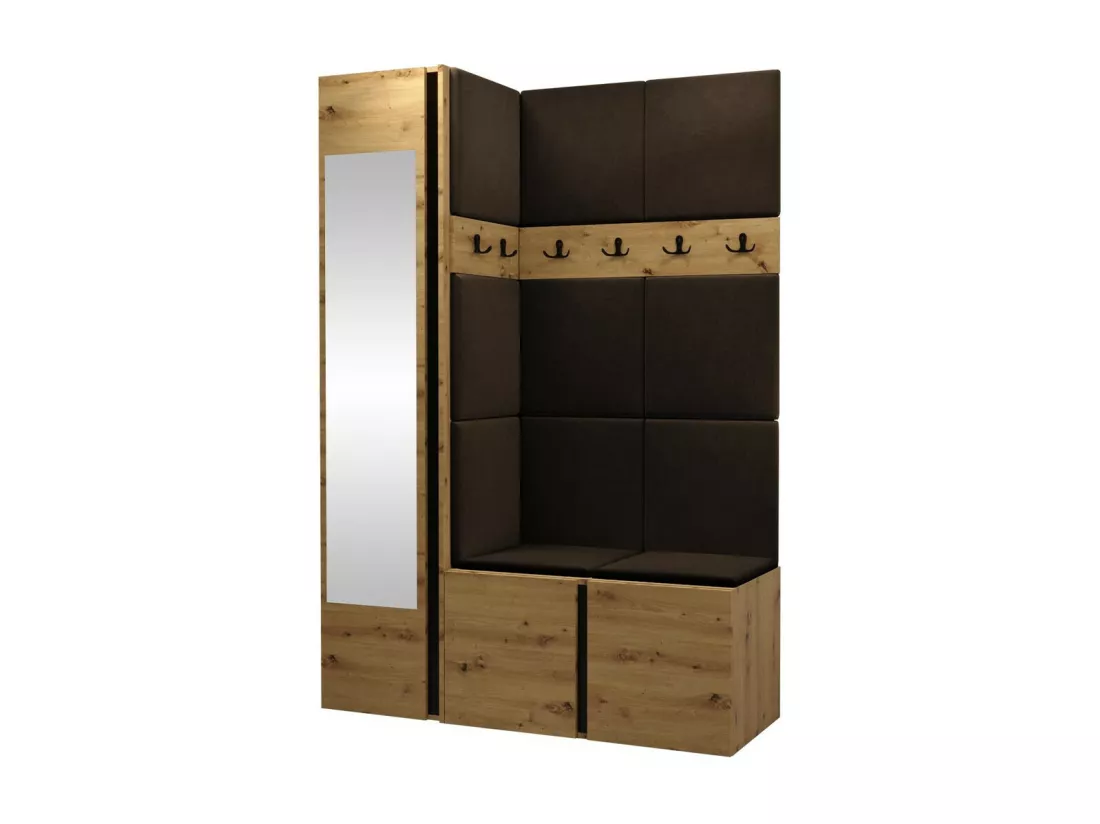 Meuble d'entrée Hartford 277, 186x124x46cm, Miroir, Marron|Chêne Artisan