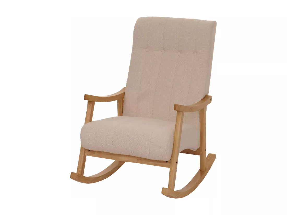 Fauteuil à bascule MCW-K10, beige, piètement naturel