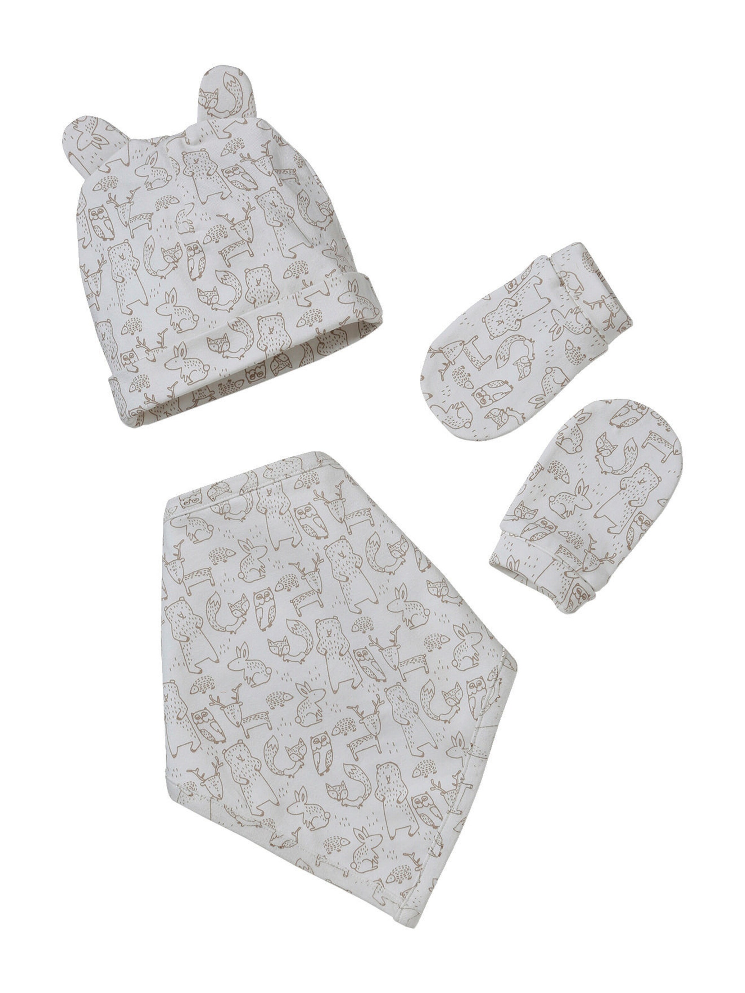 Vertbaudet Baby-Set aus Jersey: Mütze, Fäustlinge & Halstuch in Beutel taupe